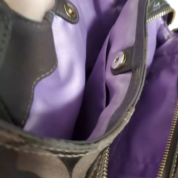 Coach Madison Maggie Bag Dark brown Gold Purple lining Signature C Pockets Hobo - Picture 11 of 15